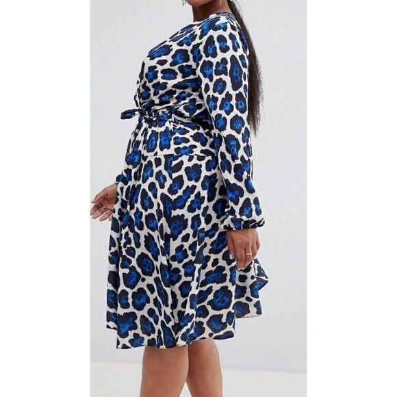 ASOS John Zack Long Sleeve Wrap Tie Waist Dress in Leopard Size 8 - Picture 3 of 15